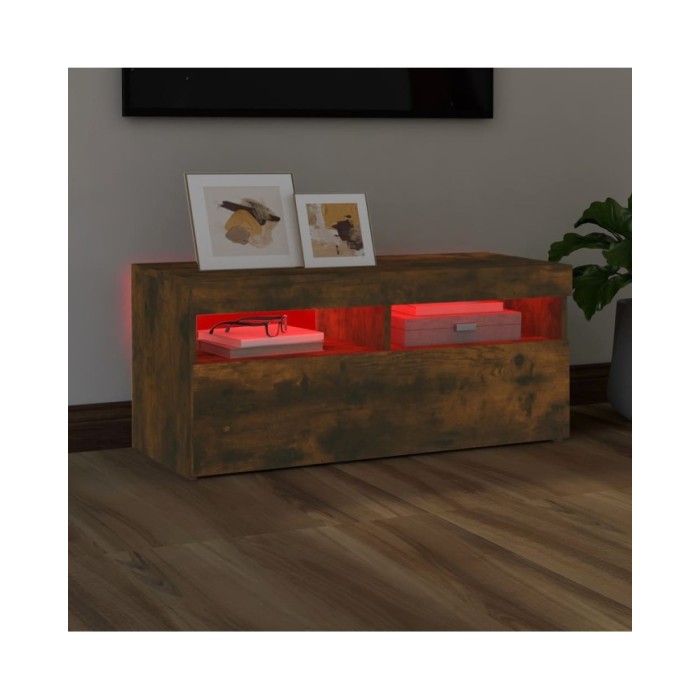 Meuble TV avec lumières LED Chêne fumé 90x35x40 cm