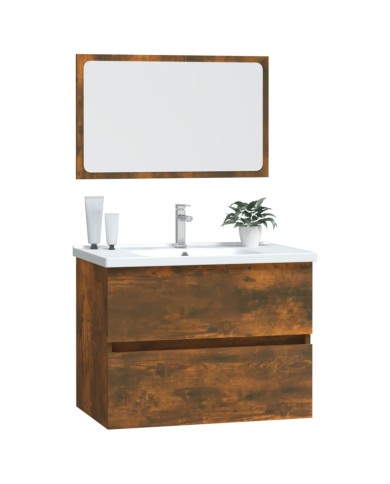 Ensemble de meubles de salle de bain 2 pcs Chêne fumé