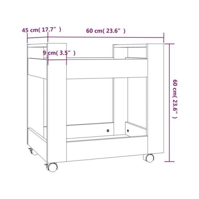 Chariot de bureau Chêne fumé 60x45x60 cm Bois d'ingénierie