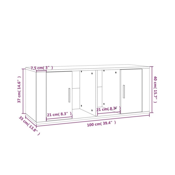 Meuble TV Chêne fumé 100x35x40 cm Bois d'ingénierie