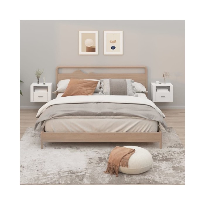 Tables de chevet murales 2 pcs Blanc brillant 50x36x40 cm