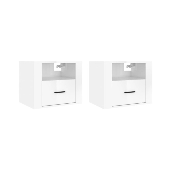 Tables de chevet murales 2 pcs Blanc brillant 50x36x40 cm