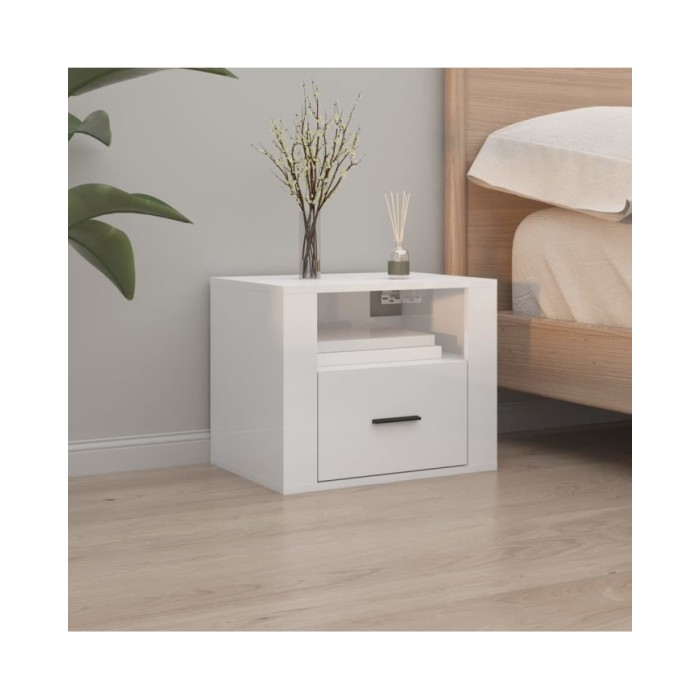 Tables de chevet murales 2 pcs Blanc brillant 50x36x40 cm
