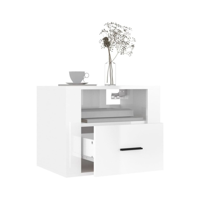 Tables de chevet murales 2 pcs Blanc brillant 50x36x40 cm