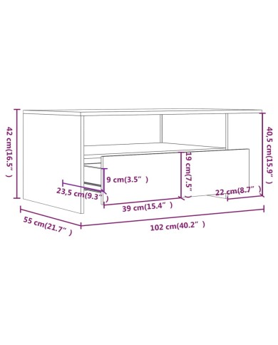 Table basse Sonoma gris 102x55x42 cm Bois d'ingénierie