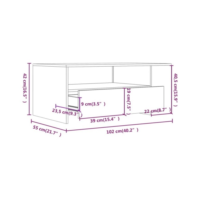 Table basse Sonoma gris 102x55x42 cm Bois d'ingénierie