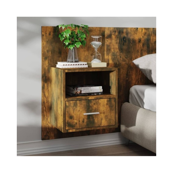 Tables de chevet murales 2 pcs Chêne fumé Bois d'ingénierie