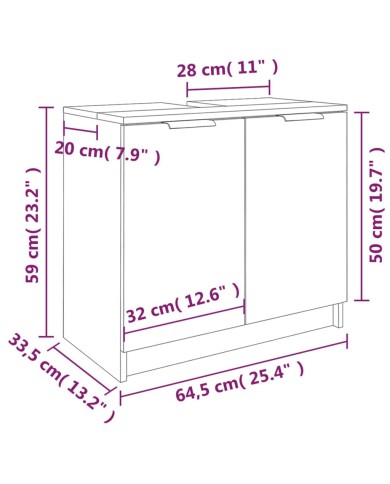 Armoire de bain Chêne fumé 64,5x33,5x59 cm Bois d'ingénierie
