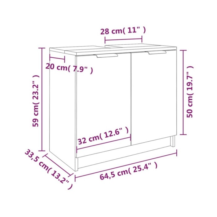 Armoire de bain Chêne fumé 64,5x33,5x59 cm Bois d'ingénierie