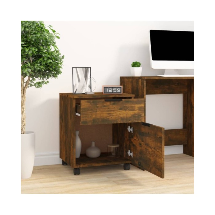 Classeur mobile avec roues Chêne fumé 45x38x54 cm Bois