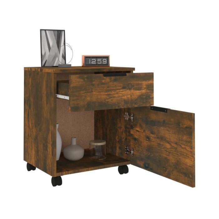 Classeur mobile avec roues Chêne fumé 45x38x54 cm Bois