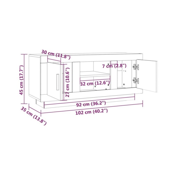 Meuble TV Chêne fumé 102x35x45 cm Bois d'ingénierie