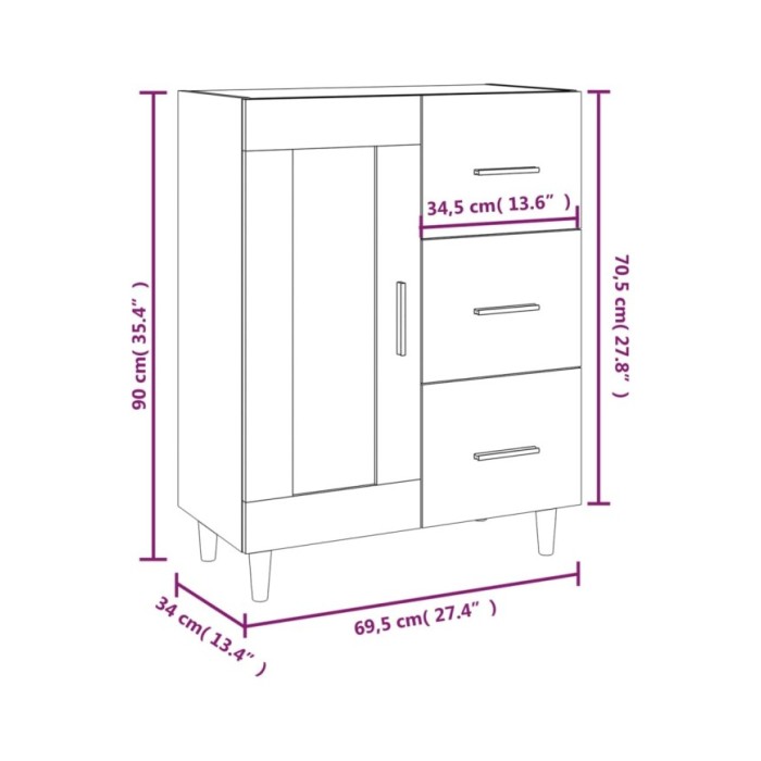 Buffet Chêne marron 69,5x34x90 cm Bois d'ingénierie