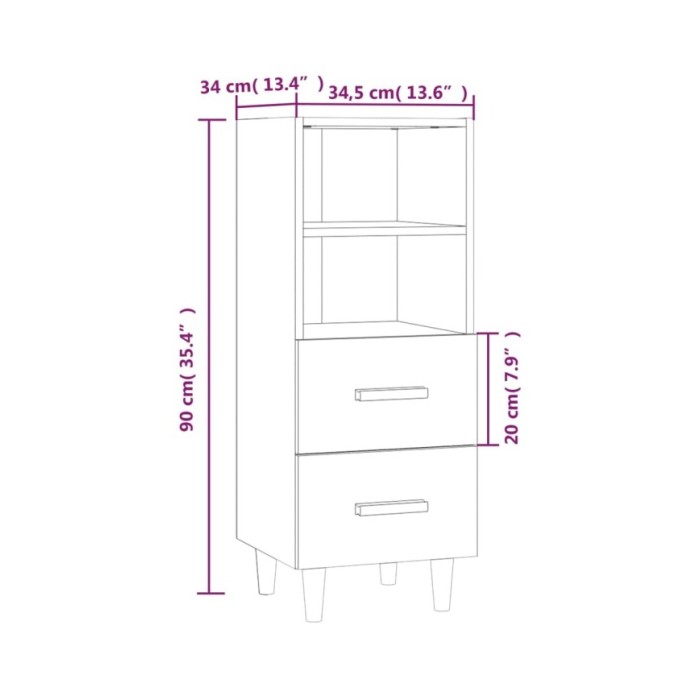 Buffet Sonoma gris 34,5x34x90 cm Bois d'ingénierie