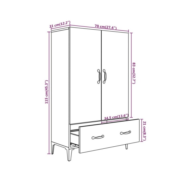 Buffet Sonoma gris 70x31x115 cm Bois d'ingénierie