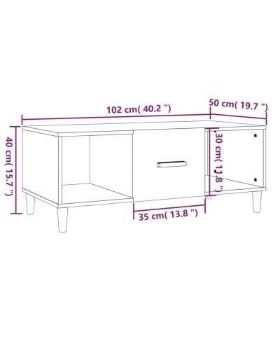Table basse Chêne fumé 102x50x40 cm Bois d'ingénierie