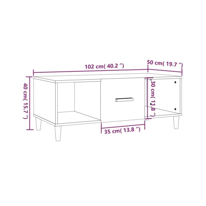 Table basse Chêne fumé 102x50x40 cm Bois d'ingénierie