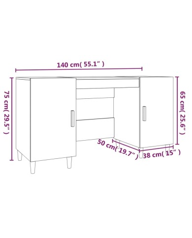Bureau Sonoma gris 140x50x75 cm Bois d'ingénierie