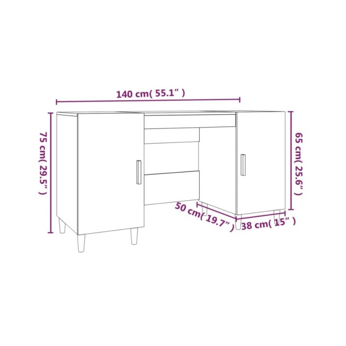 Bureau Sonoma gris 140x50x75 cm Bois d'ingénierie