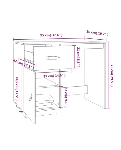 Bureau Marron miel 95x50x75 cm Bois massif de pin