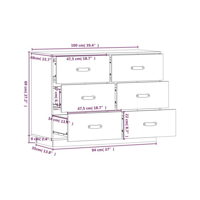 Buffet Marron miel 100x40x75 cm Bois massif de pin