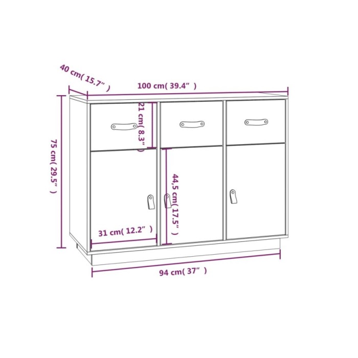 Buffet Marron miel 100x40x75 cm Bois massif de pin