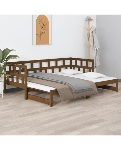 Lit coulissant Marron miel Bois de pin solide 2x(90x190) cm