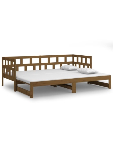 Lit coulissant Marron miel Bois de pin solide 2x(90x190) cm
