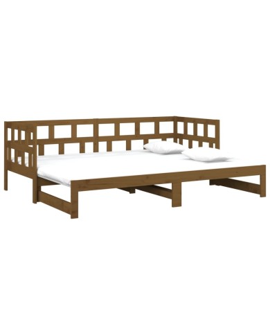 Lit coulissant Marron miel Bois de pin solide 2x(90x190) cm