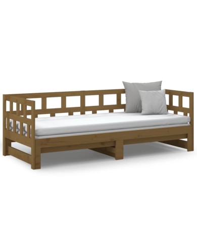 Lit coulissant Marron miel Bois de pin solide 2x(90x190) cm