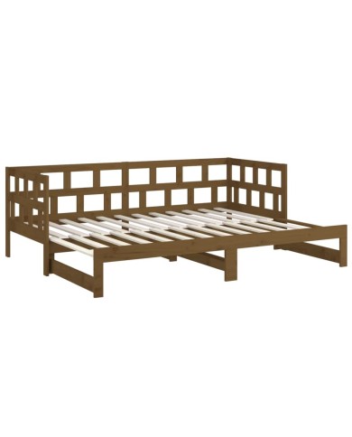 Lit coulissant Marron miel Bois de pin solide 2x(90x190) cm
