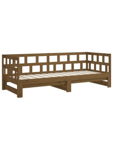Lit coulissant Marron miel Bois de pin solide 2x(90x190) cm