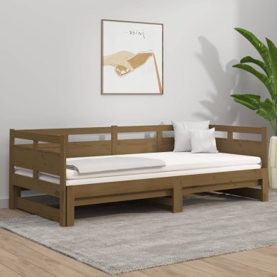 Lit coulissant Marron miel Bois de pin solide 2x(90x190) cm