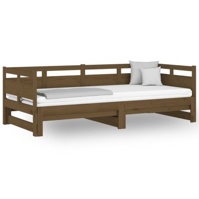 Lit coulissant Marron miel Bois de pin solide 2x(90x190) cm