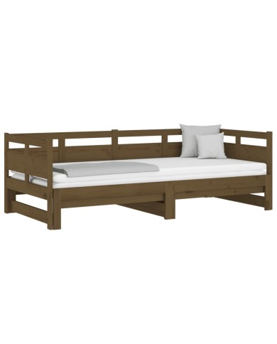 Lit coulissant Marron miel Bois de pin solide 2x(90x190) cm