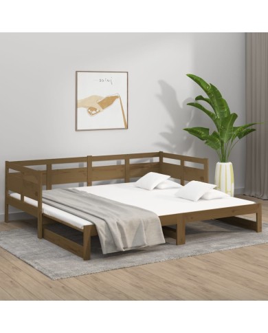 Lit coulissant Marron miel Bois de pin solide 2x(90x190) cm