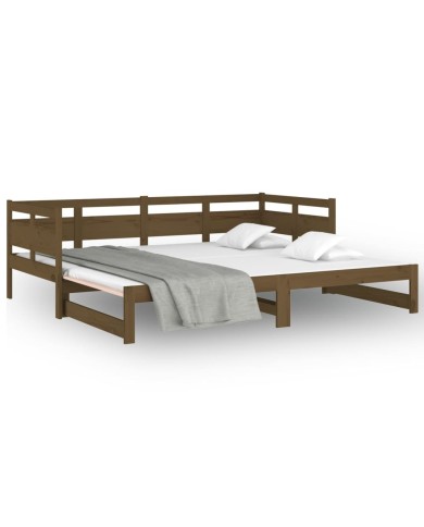 Lit coulissant Marron miel Bois de pin solide 2x(90x190) cm