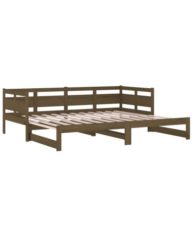 Lit coulissant Marron miel Bois de pin solide 2x(90x190) cm