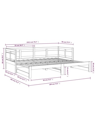 Lit coulissant Marron miel Bois de pin solide 2x(90x190) cm