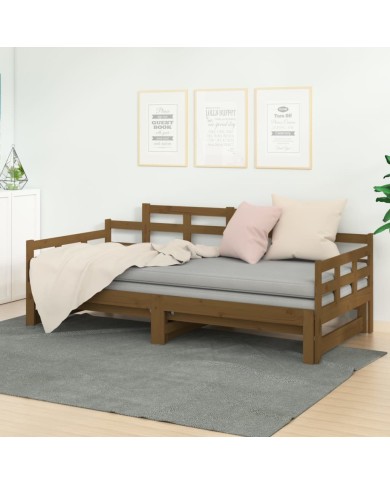 Lit coulissant Marron miel Bois de pin solide 2x(90x190) cm