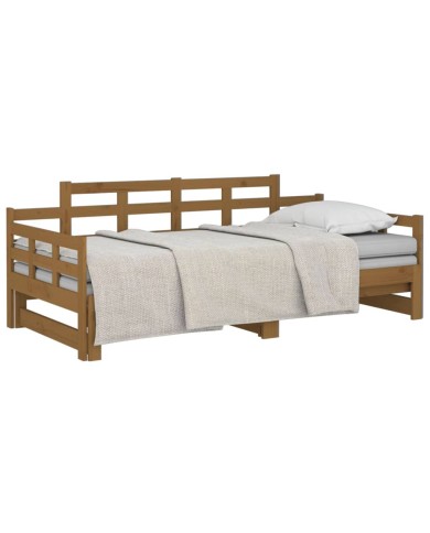 Lit coulissant Marron miel Bois de pin solide 2x(90x190) cm