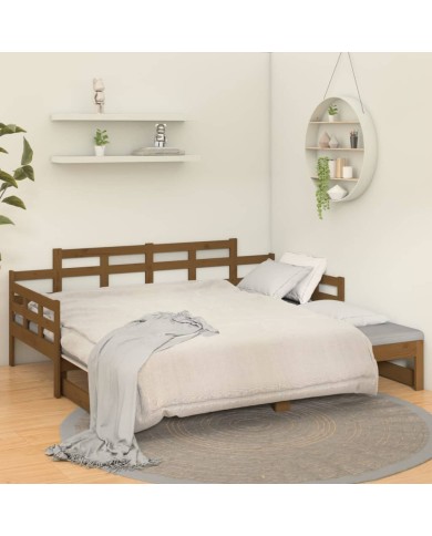 Lit coulissant Marron miel Bois de pin solide 2x(90x190) cm