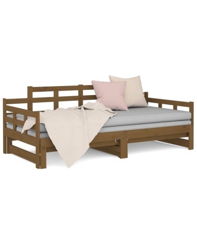 Lit coulissant Marron miel Bois de pin solide 2x(90x190) cm