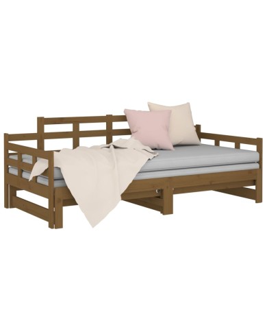 Lit coulissant Marron miel Bois de pin solide 2x(90x190) cm