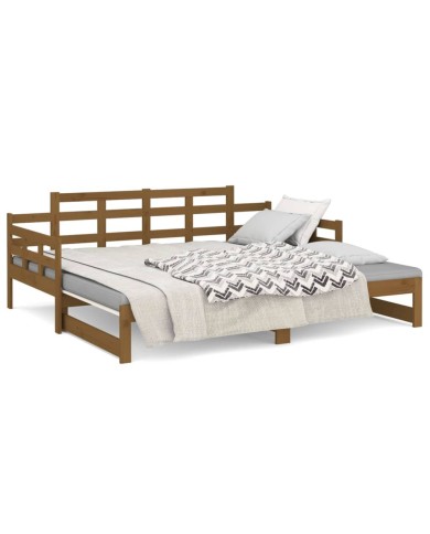 Lit coulissant Marron miel Bois de pin solide 2x(90x190) cm