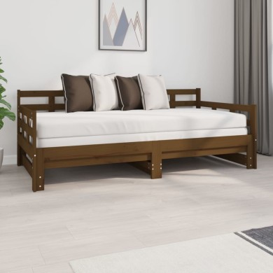 Lit coulissant Marron miel Bois de pin solide 2x(90x190) cm