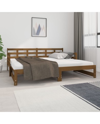 Lit coulissant Marron miel Bois de pin solide 2x(90x190) cm