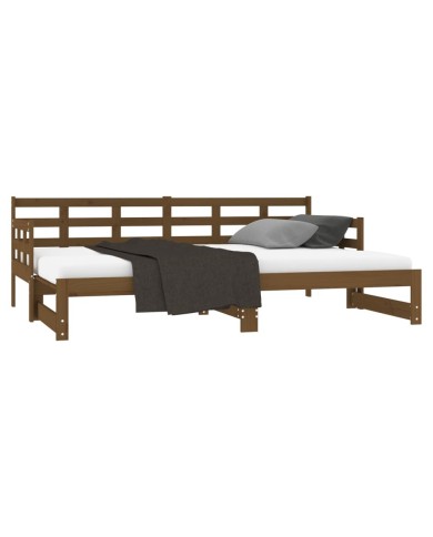 Lit coulissant Marron miel Bois de pin solide 2x(90x190) cm