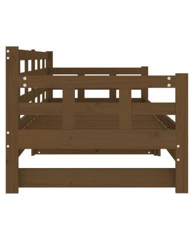 Lit coulissant Marron miel Bois de pin solide 2x(90x190) cm