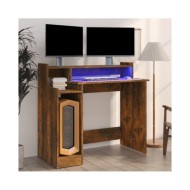 Bureau et lumières LED Chêne fumé 97x45x90 cm Bois d'ingénierie